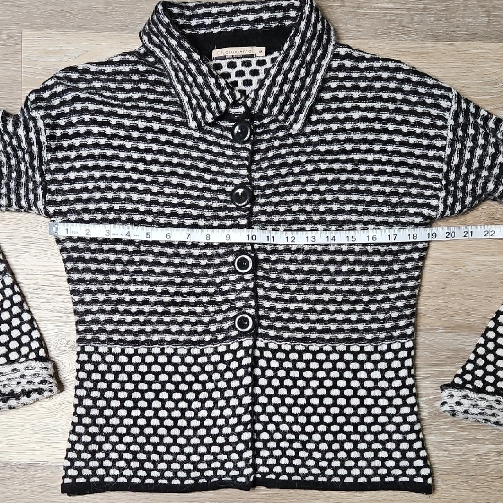 Chiaramente Black White Mohair Blend Women's Button Sweater Jacket Shirt Medium - Picture 5 of 9